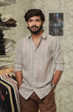 Brown Linen Striped Full-Hand Shirt