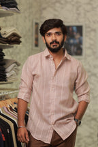 Pink Linen Striped Full-Hand Shirt