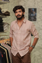Pink Linen Striped Full-Hand Shirt