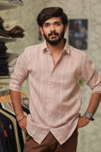 Pink Linen Striped Full-Hand Shirt