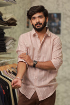 Pink Linen Striped Full-Hand Shirt