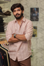 Pink Linen Striped Full-Hand Shirt
