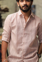 Pink Linen Striped Full-Hand Shirt