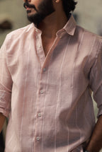Pink Linen Striped Full-Hand Shirt