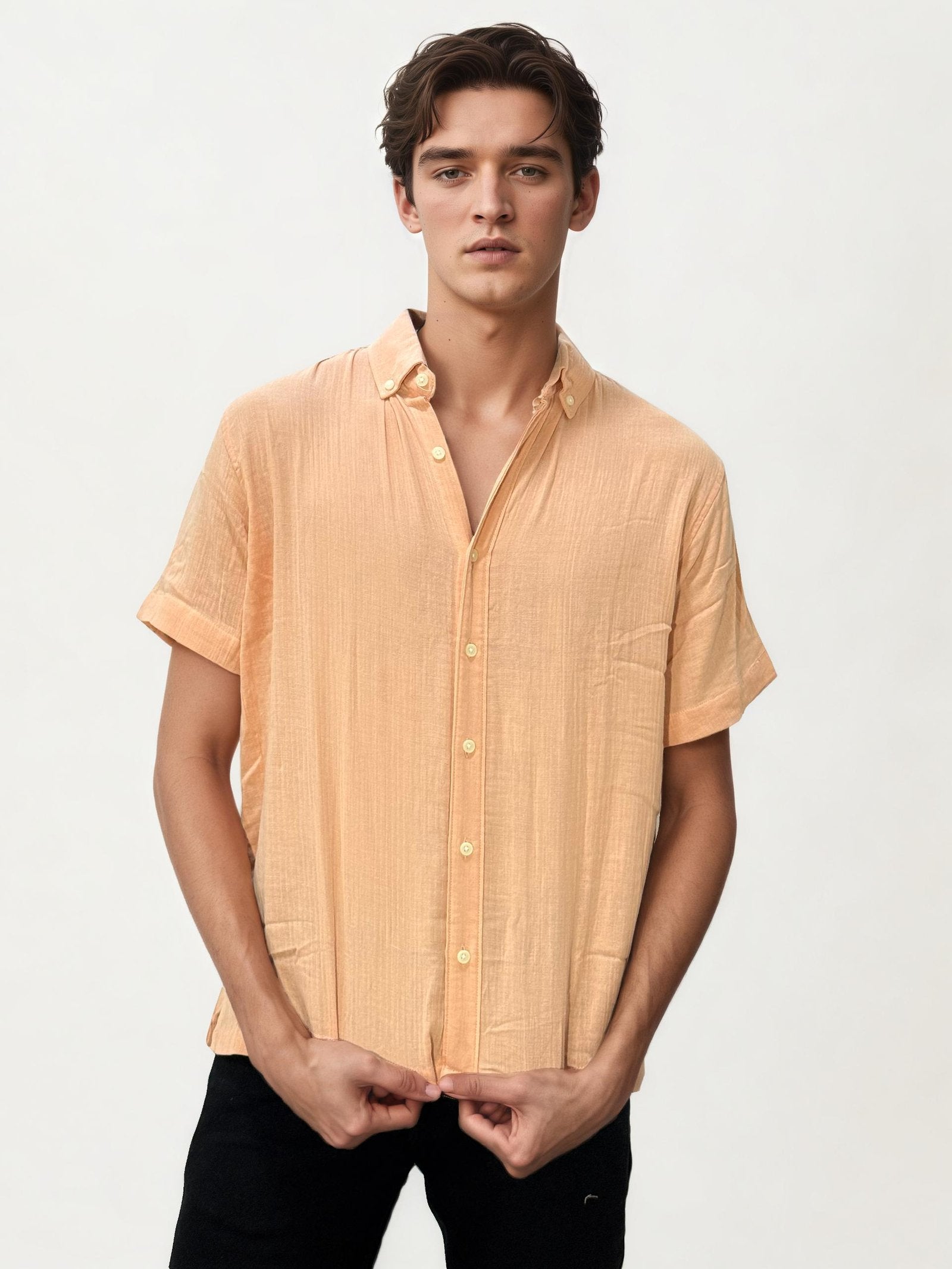 Peach Linen+Cotton Halfhand Shirt