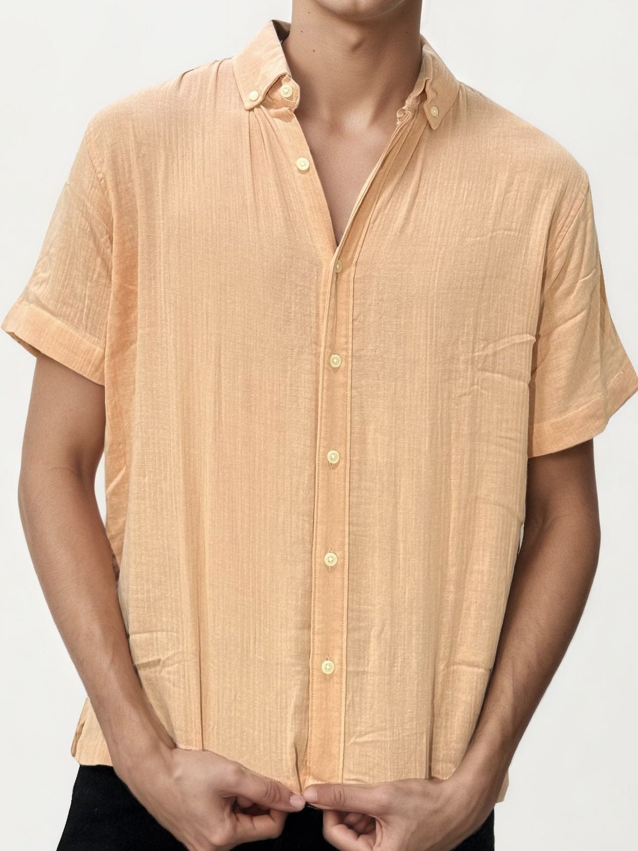 Peach Linen+Cotton Halfhand Shirt
