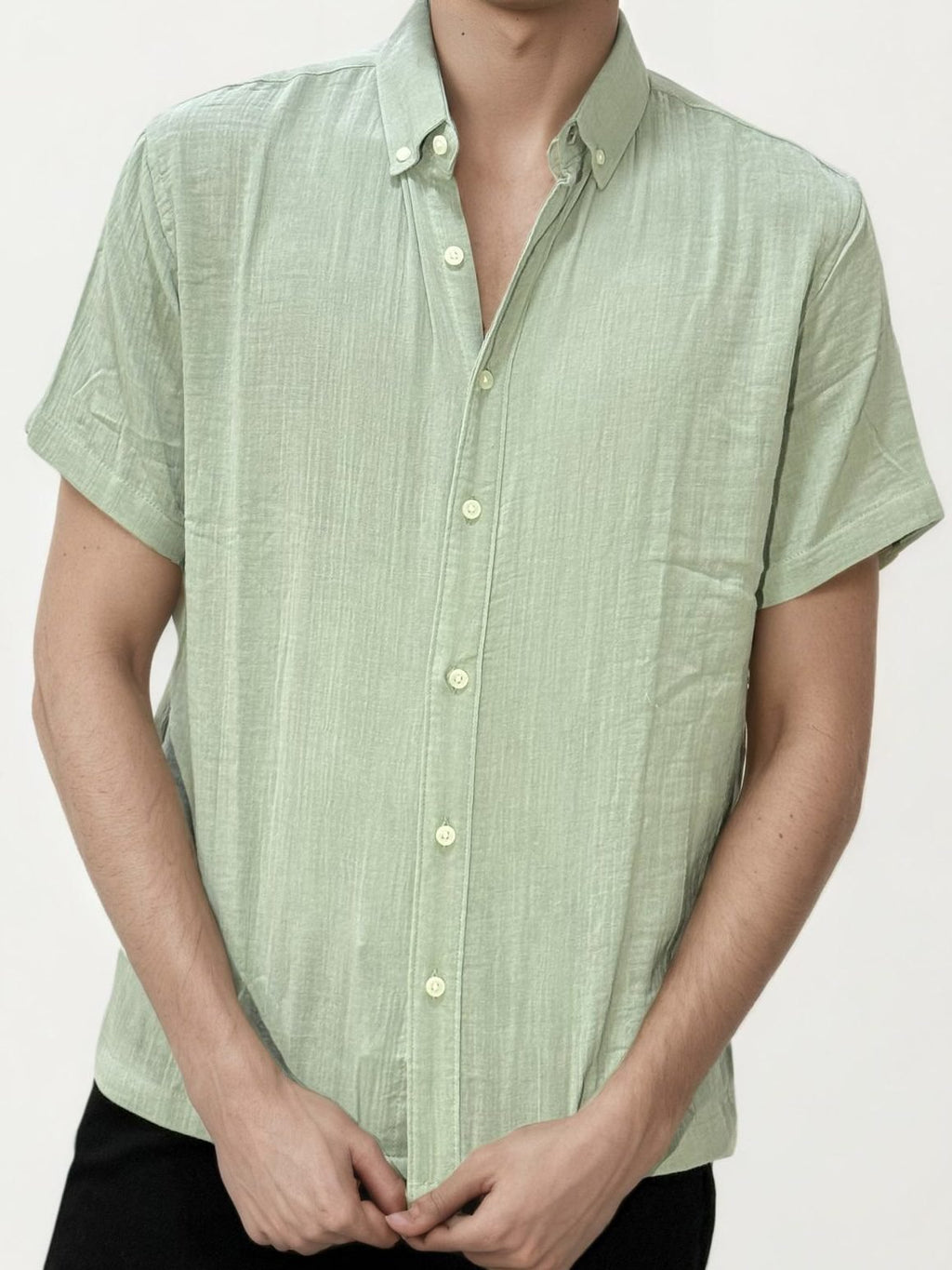 Pale Green Linen+Cotton Halfhand Shirt