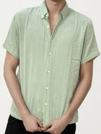 Pale Green Linen+Cotton Halfhand Shirt