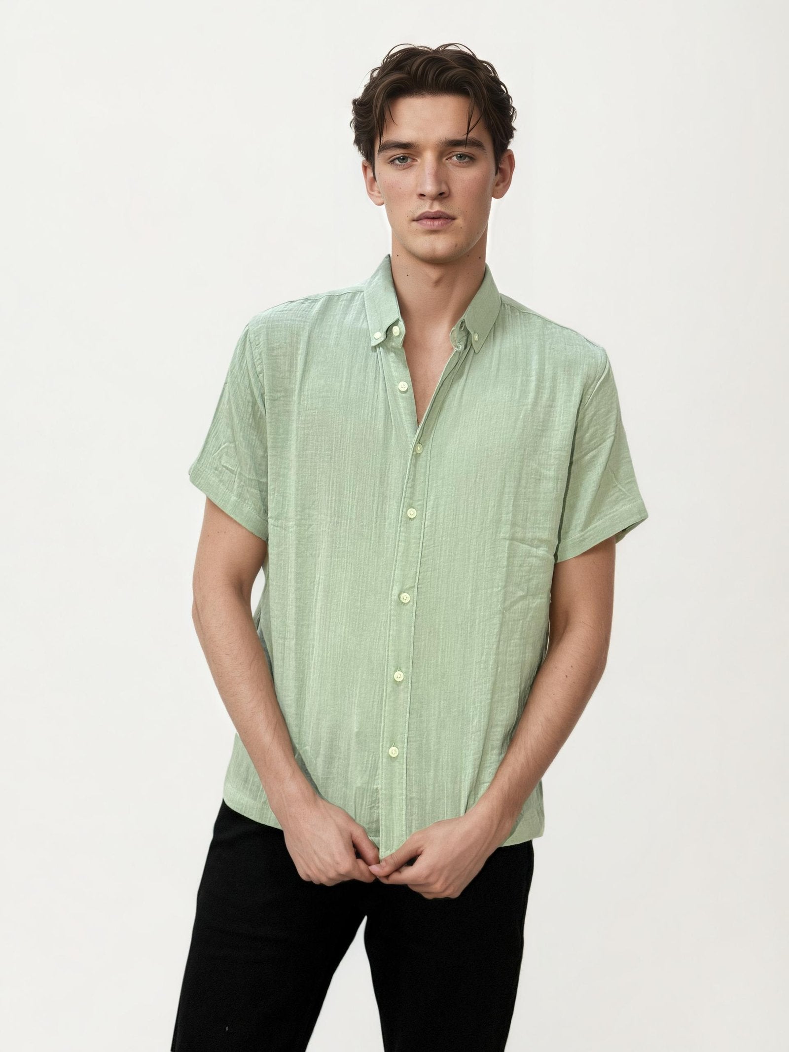 Pale Green Linen+Cotton Halfhand Shirt