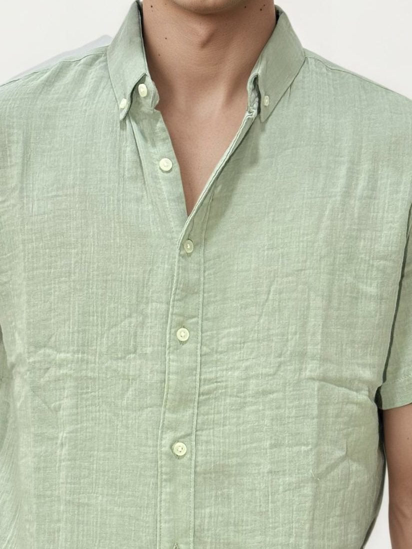 Pale Green Linen+Cotton Halfhand Shirt