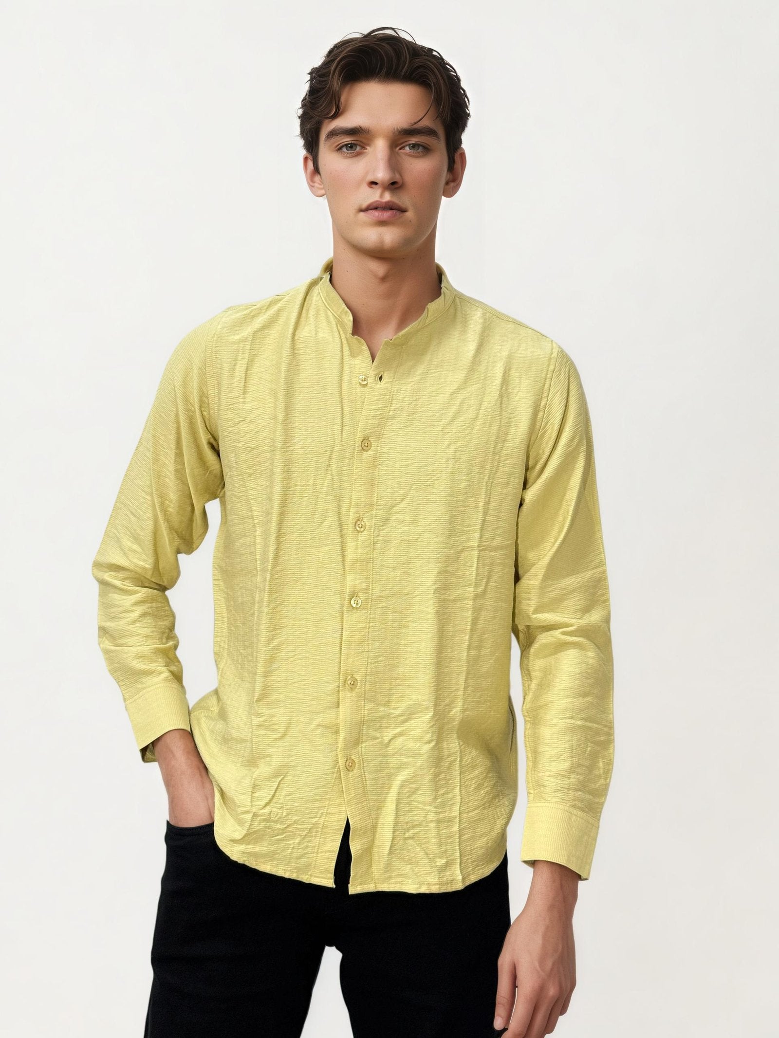 Light Yellow Mandarin Collar Fullhand Shirt