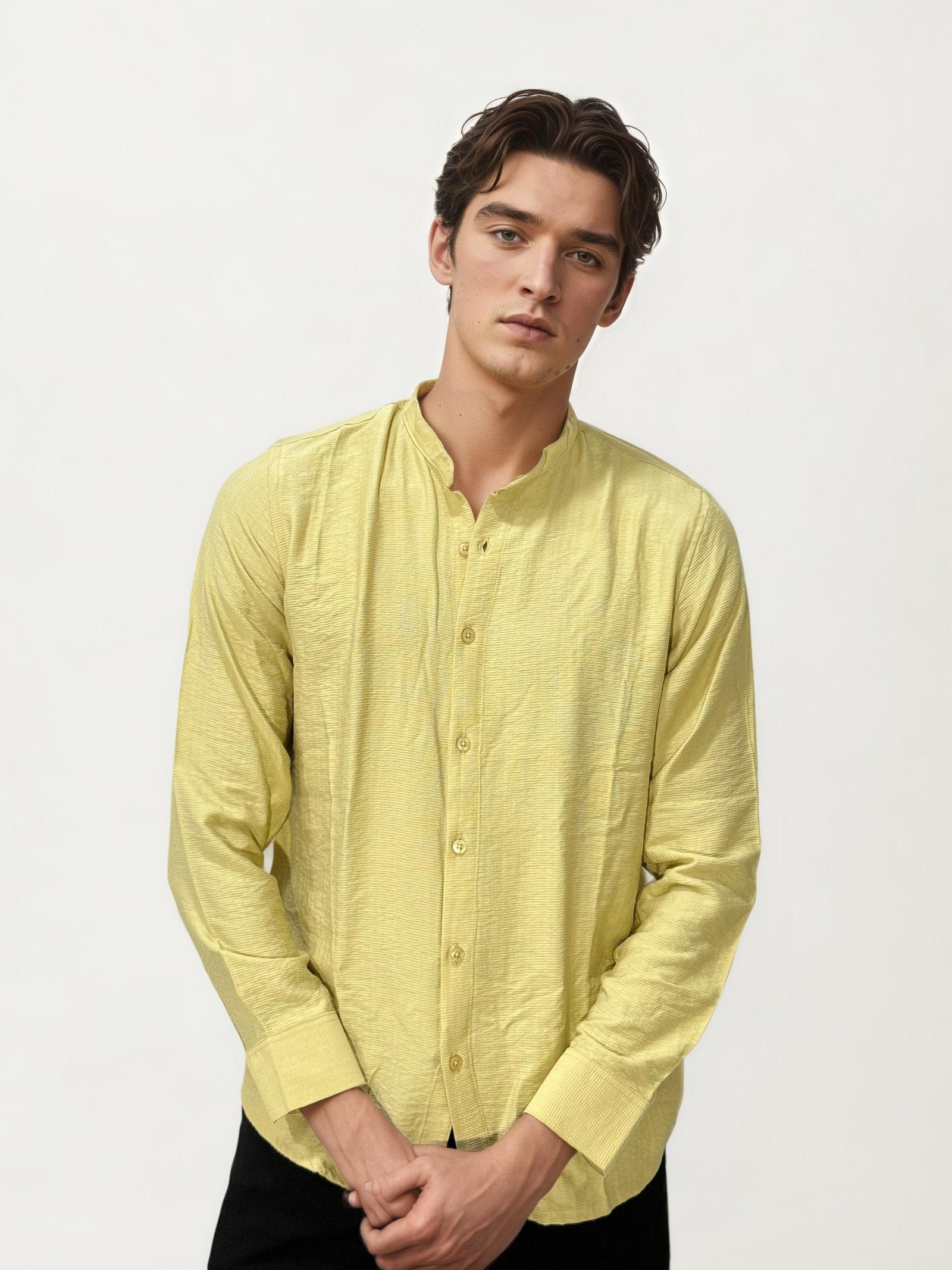 Light Yellow Mandarin Collar Fullhand Shirt