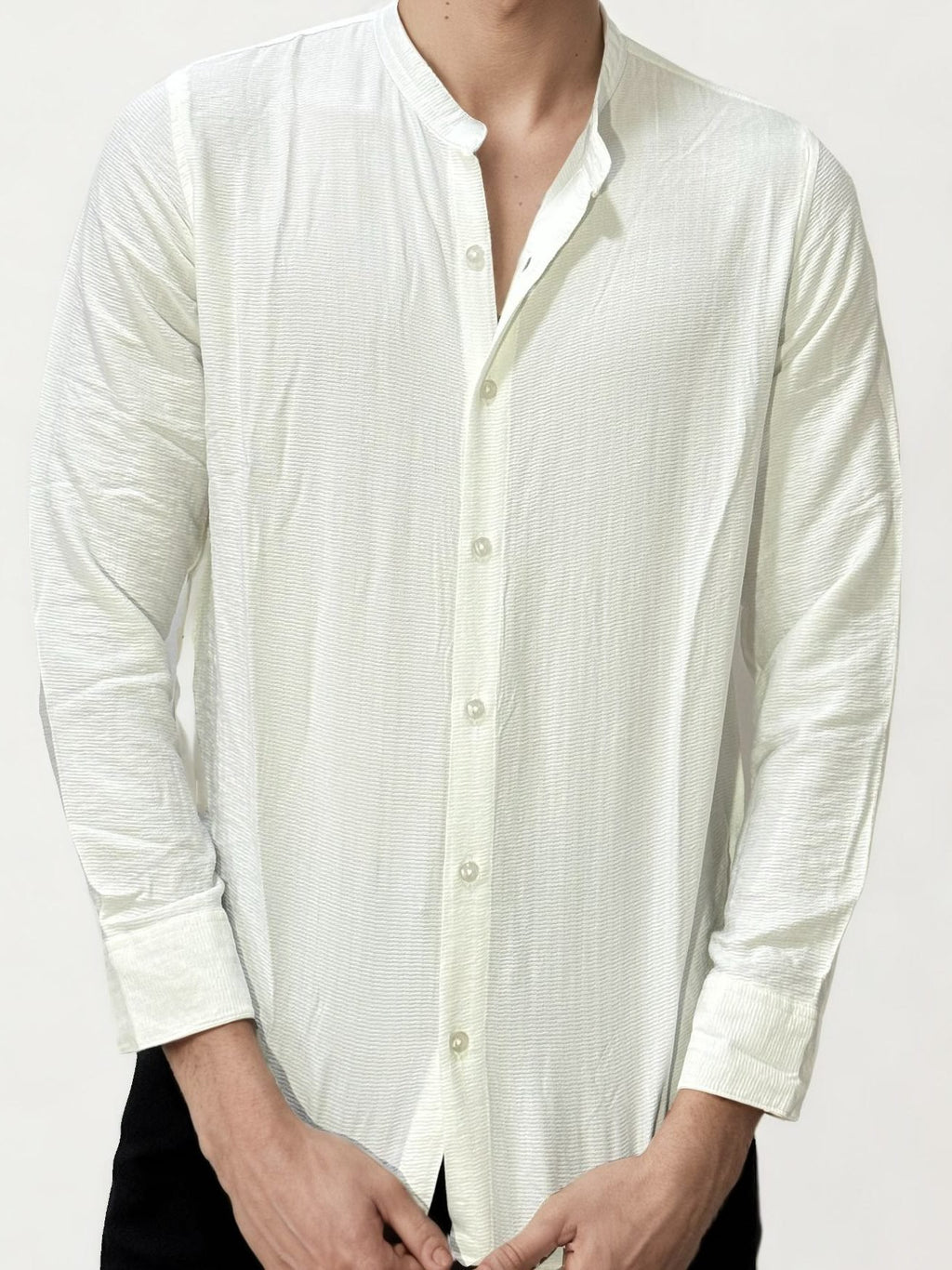 White Mandarin Collar Fullhand Shirt