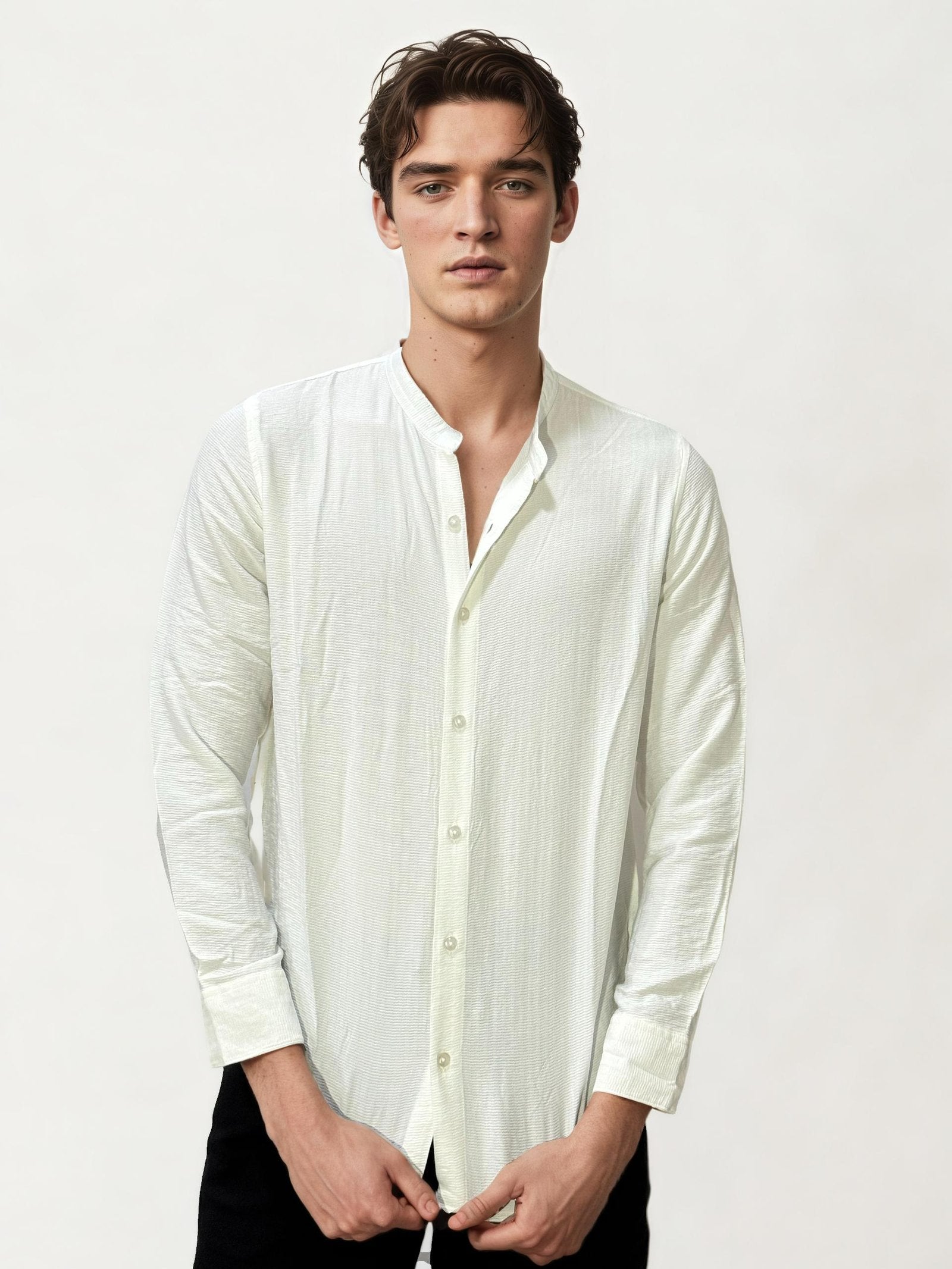 White Mandarin Collar Fullhand Shirt