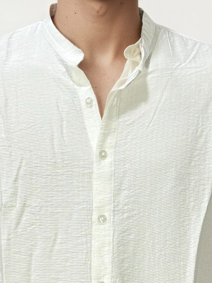 White Mandarin Collar Fullhand Shirt