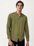 Olive Green Mandarin Collar Fullhand Shirt