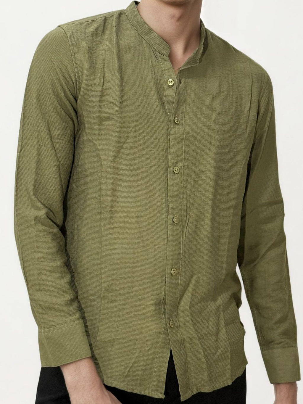 Olive Green Mandarin Collar Fullhand Shirt