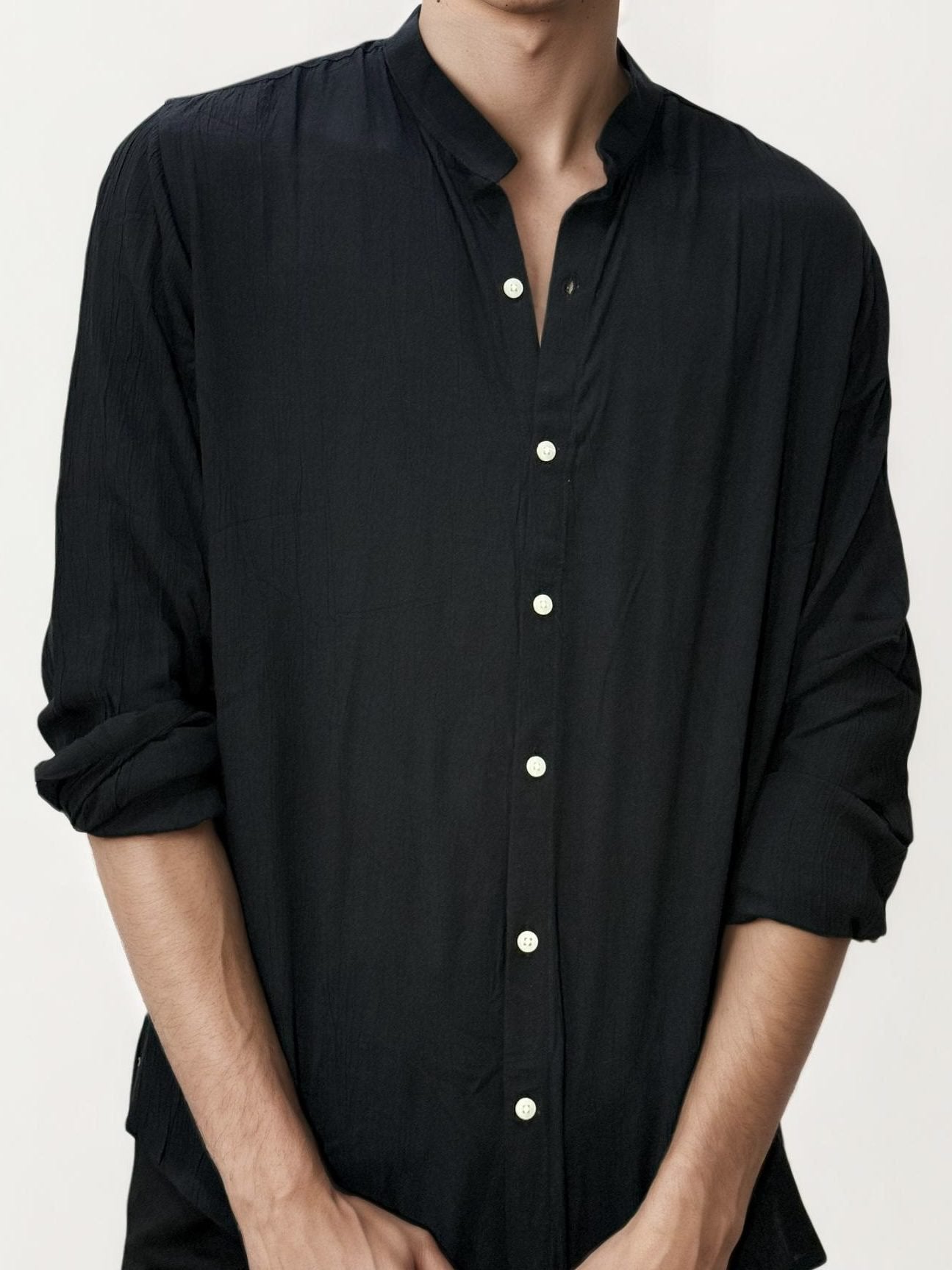 Black Mandarin Collar Fullhand Shirt