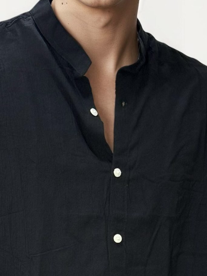 Black Mandarin Collar Fullhand Shirt