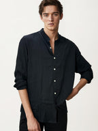 Black Mandarin Collar Fullhand Shirt