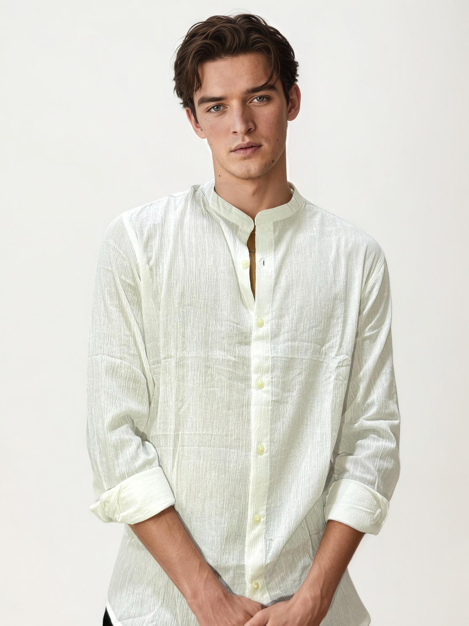 White Mandarin Collar Fullhand Shirt
