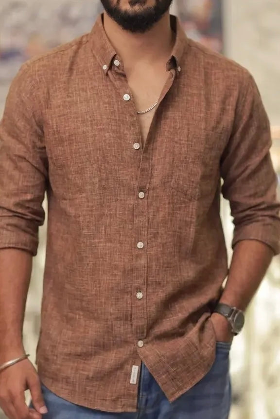 Brown Linen Full-Hand Shirt