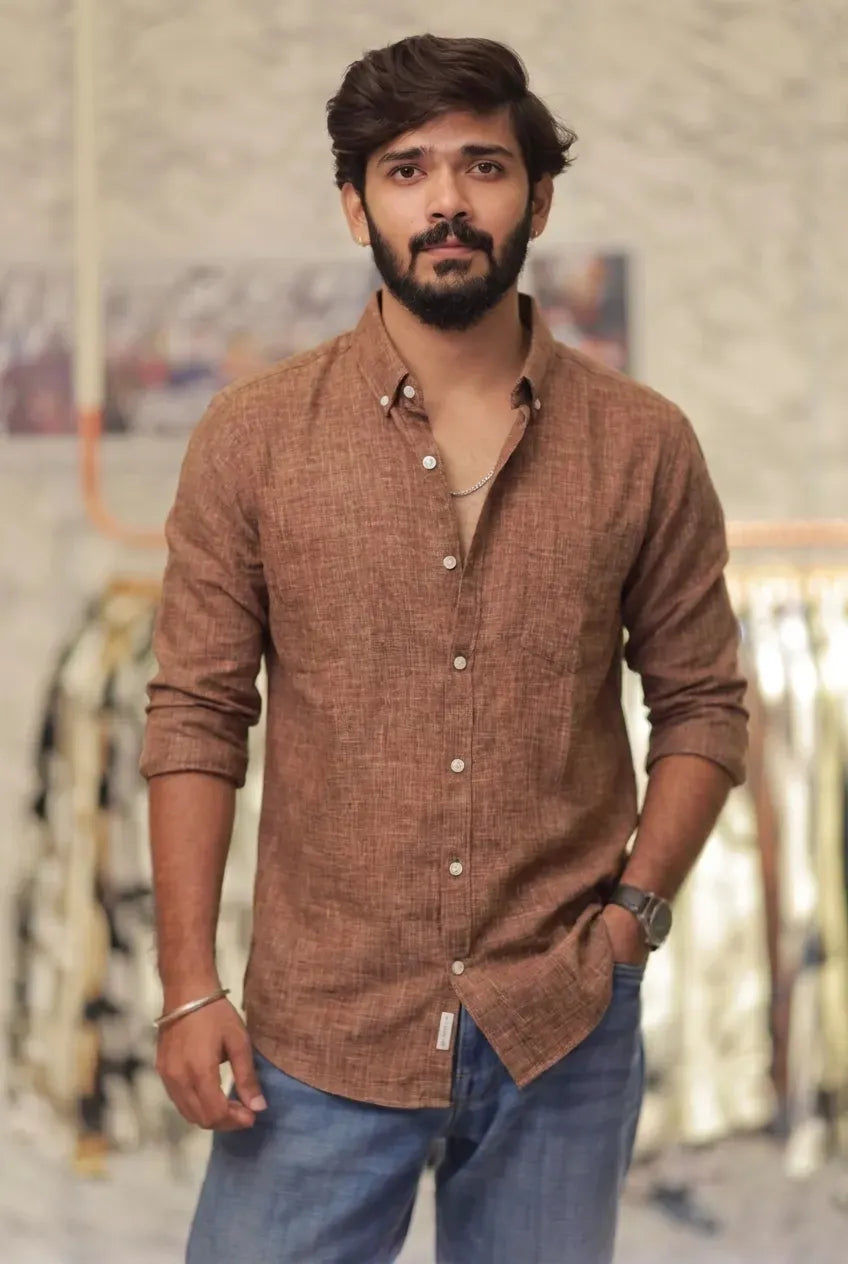 Brown Linen Full-Hand Shirt