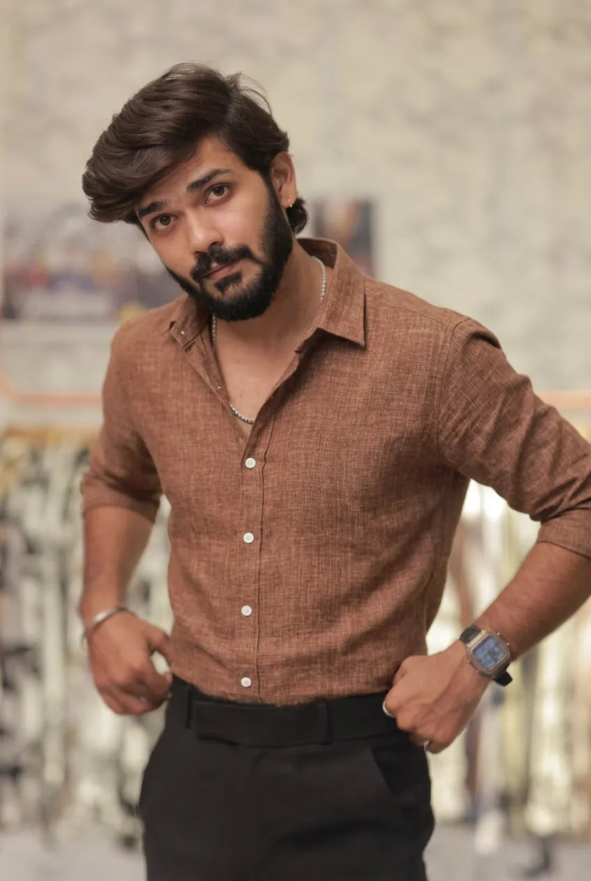 Brown Linen Full-Hand Shirt