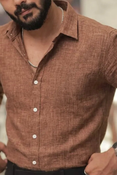 Brown Linen Full-Hand Shirt