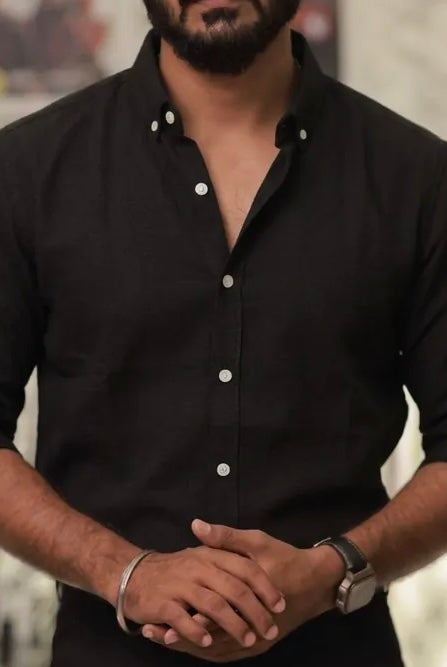 Black Linen Full-Hand Shirt