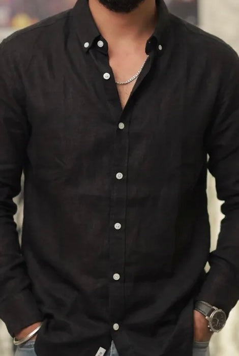 Black Linen Full-Hand Shirt