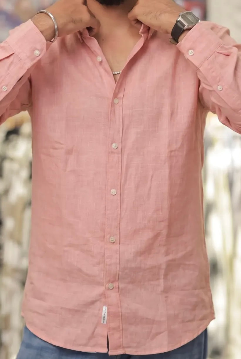 Pink Linen Full-Hand Shirt