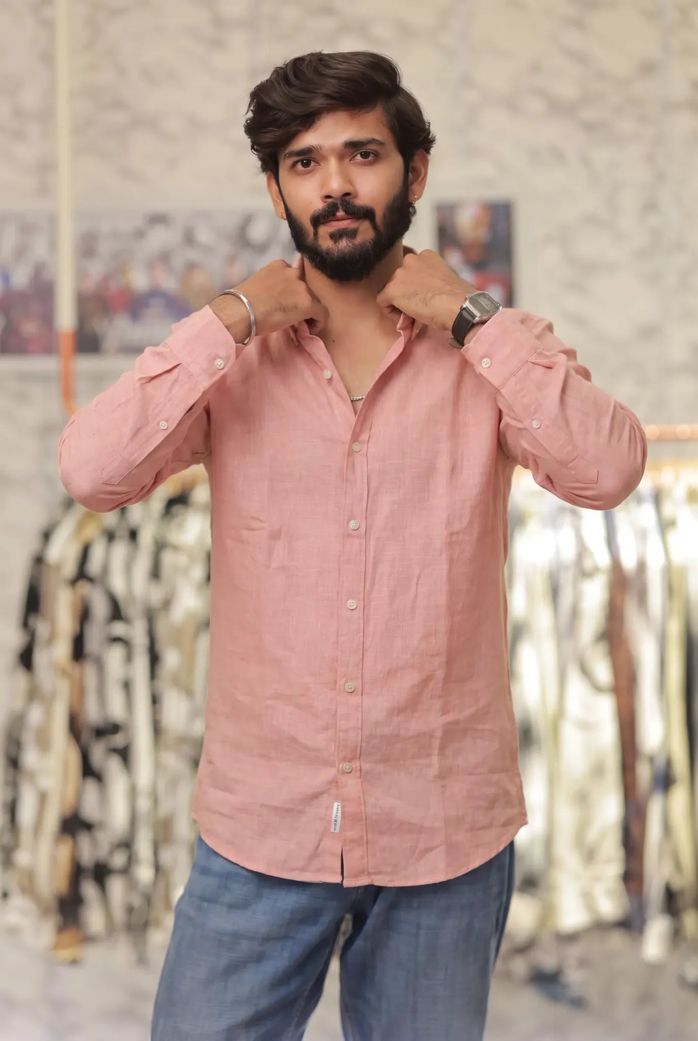 Pink Linen Full-Hand Shirt