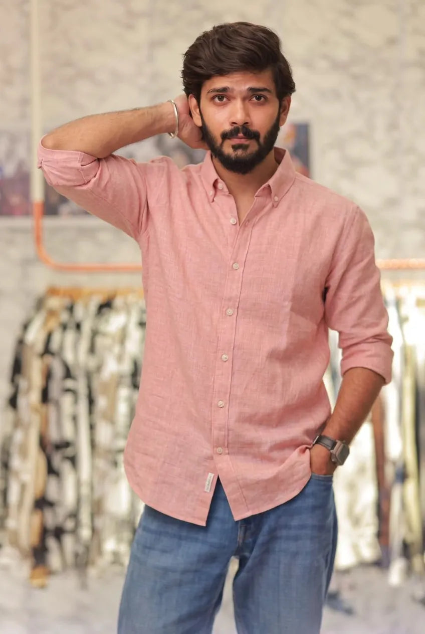 Pink Linen Full-Hand Shirt
