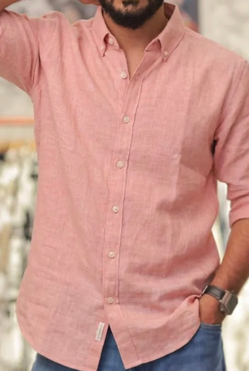 Pink Linen Full-Hand Shirt