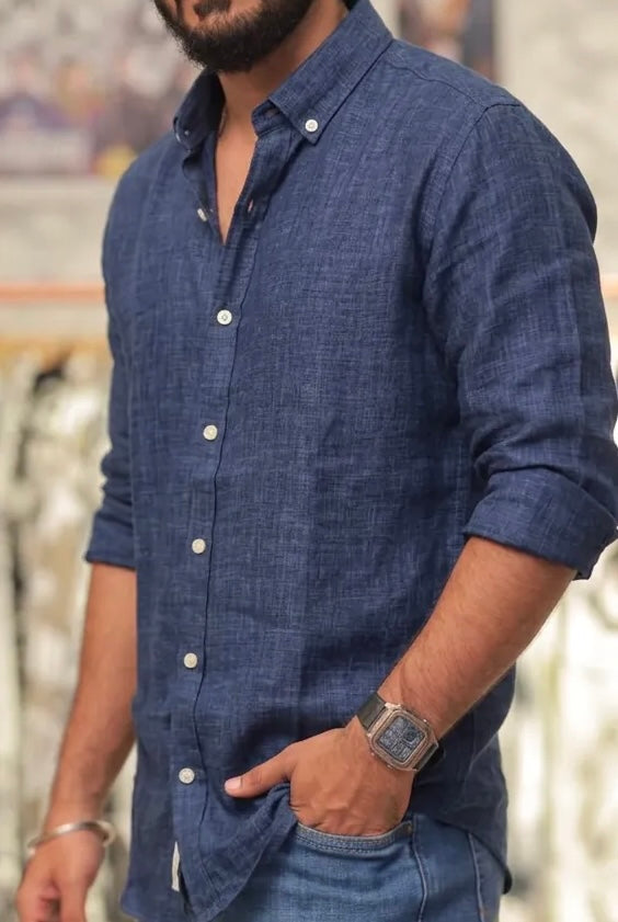 Blue Linen Full-Hand Shirt