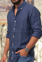 Blue Linen Full-Hand Shirt