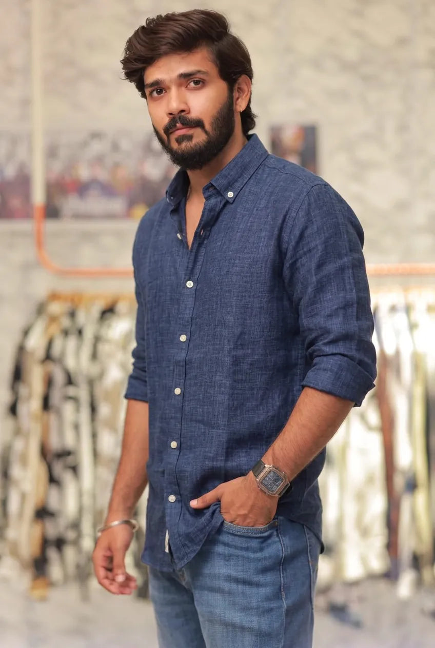 Blue Linen Full-Hand Shirt
