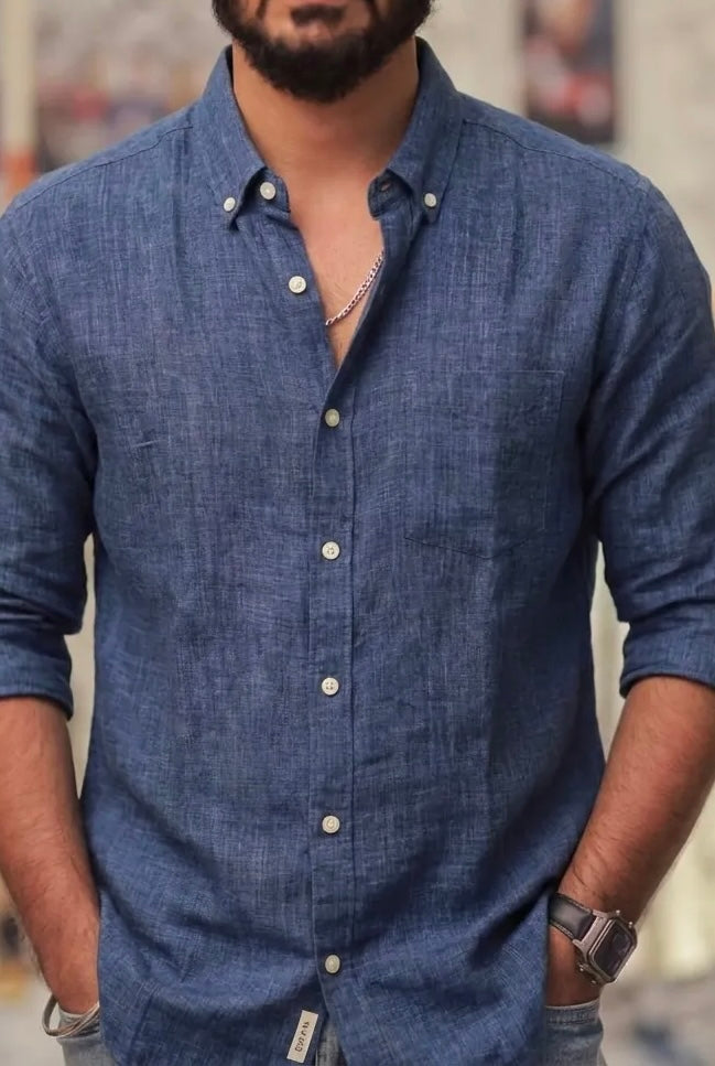 Blue Linen Full-Hand Shirt