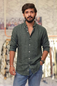 Dark-Green Linen Full-Hand Shirt