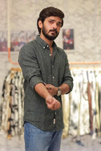Dark-Green Linen Full-Hand Shirt