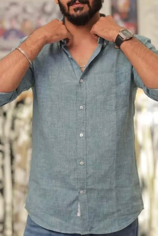 Pinch Green Linen Full-Hand Shirt