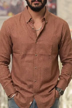 Brown Self-Designed Full-Hand Shirt