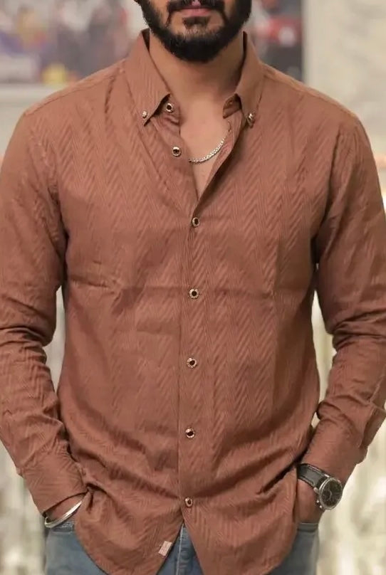 Brown Self-Designed Full-Hand Shirt