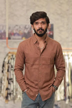 Brown Self-Designed Full-Hand Shirt