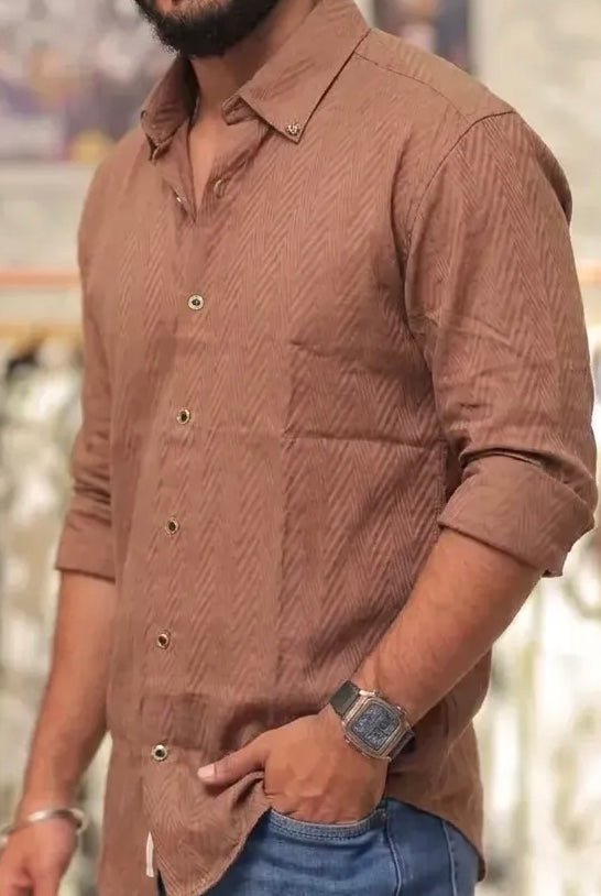 Brown Self-Designed Full-Hand Shirt
