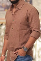 Brown Self-Designed Full-Hand Shirt