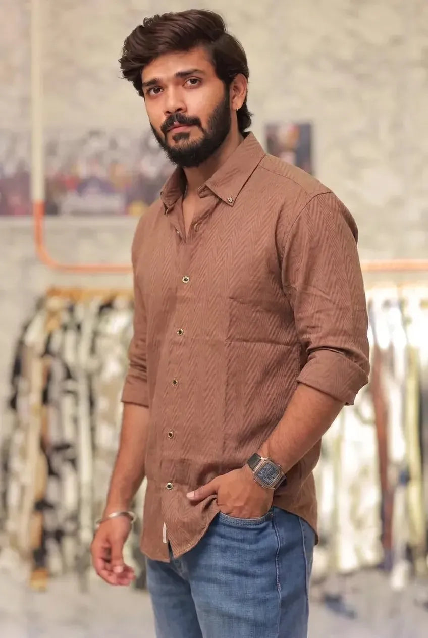 Brown Self-Designed Full-Hand Shirt