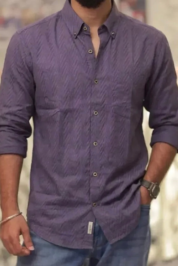 Purple Self-Designed Full-Hand Shirt