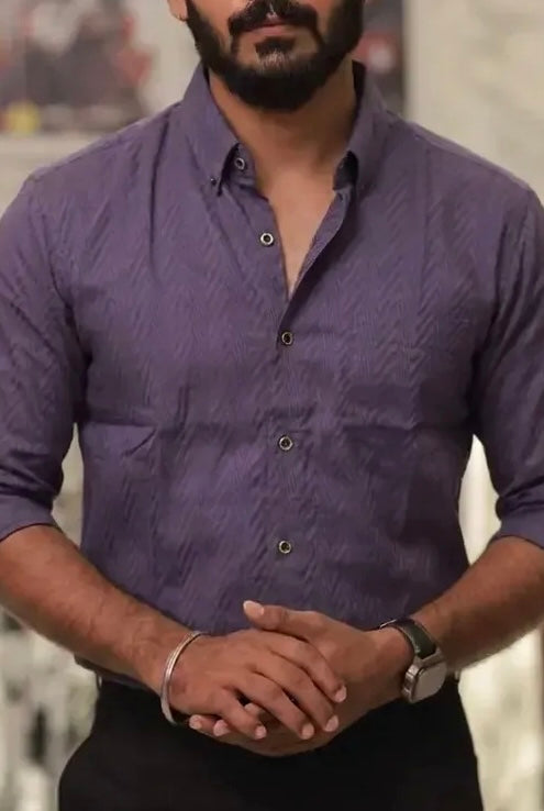 Purple Self-Designed Full-Hand Shirt